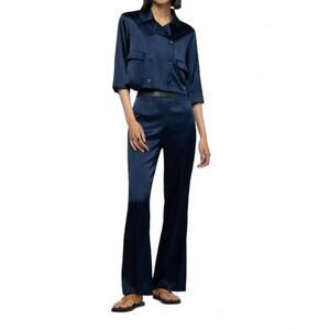 NEW MAX&MOI balicia silk pant with leather detail in marine